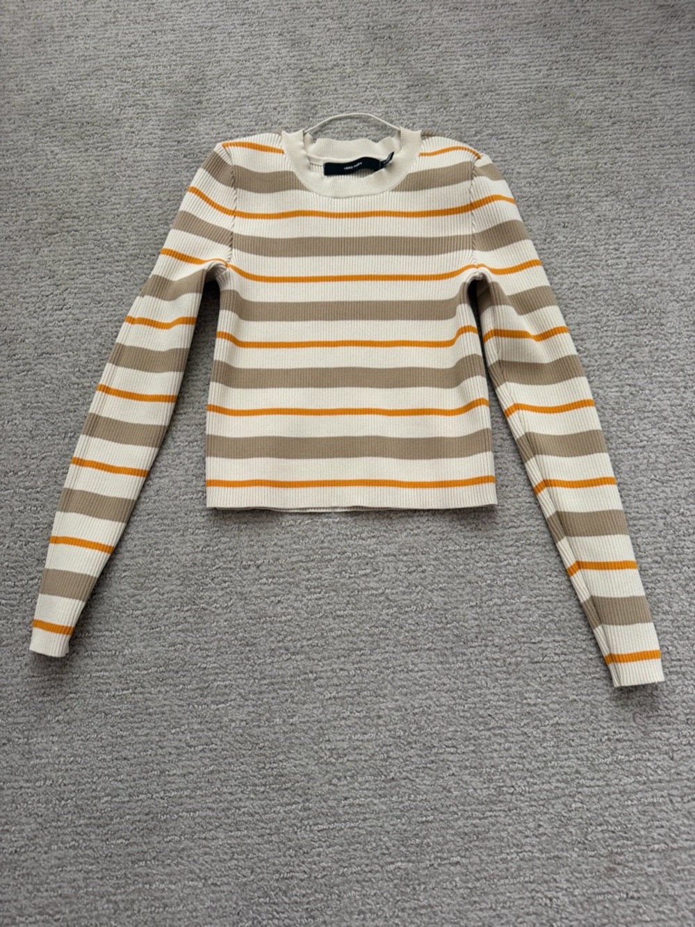 Vero Moda Striped Ribbed Long Sleeve Top in Cream, Taupe & Yellow